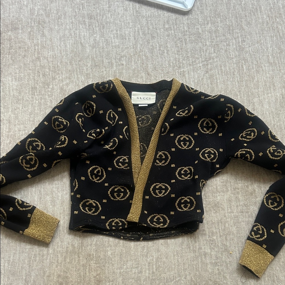 Gucci Black and Gold Logo Knit Cardigan